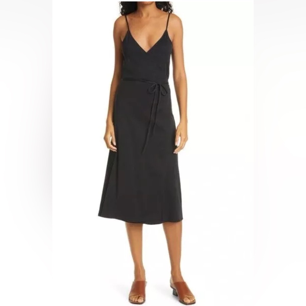 AYR Black Midi V Neck Wrap Dress Size Small